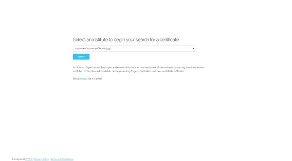Certification Verification System Service Web Page